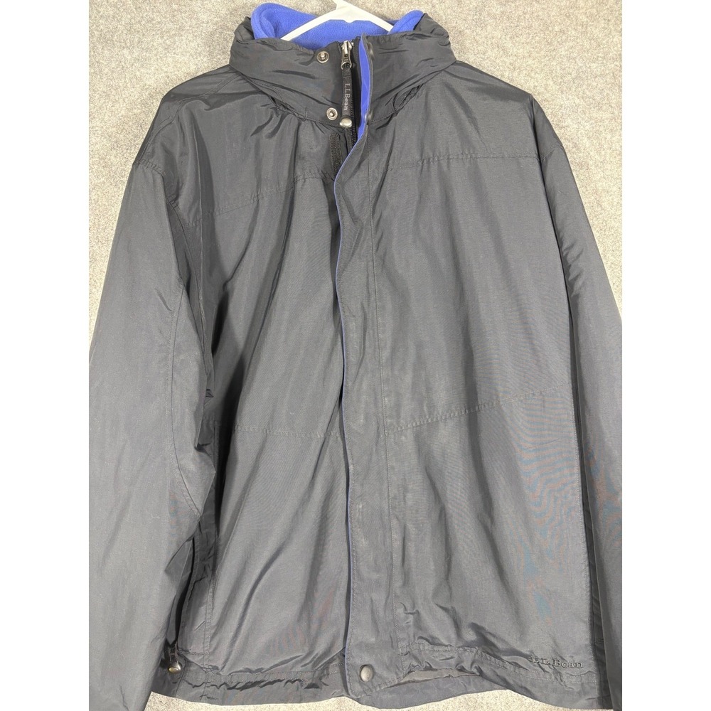 LL Bean Warm-Up Jacket Mens XL Regular Black Blue Fleece Lined Full Zip O BCY9